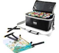SOSINYA 168 Colours Dual Tip Art Markers Set, Felt Tip Pens for Adults, Permanent Alcohol Marker Pens for Drawing,Sketching,Anime,Manga with Carrying Case and Storage Base