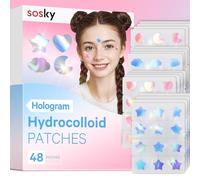 Sosky Hologram Pimple Patches for Face, Hydrocolloid Acne Patches with Salicylic Acid, Cute Star Zit Stickers,Colorful Blemish Covers,48 Count Blue Pink Star Heart Moon Cloud