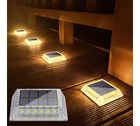 Soslina Solar Decking Lights, Solar Ground Lights Outdoor Garden, Solar Powered Step Lights Waterproof, Solar Lights for Garden Sidewalk Runway Fence Patio Pathway Driveway Dock, Warm White, 4 Pack