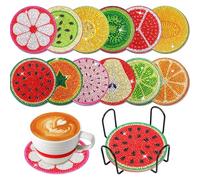 SOSMAR 12 Pcs Diamond Art Coasters Fruit Pattern DIY Cup Mat Diamond Painting Coasters Kit with Holder for Beginners, Adults Art Craft Supplies