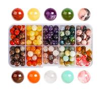 SOSMAR 200pcs Stone Beads, 8mm Crystal Round Beads for Jewelry Making, Amethyst/Amazonite/Red Jasper/Pink Zebra/Aventurine/Agate Craft Bead for Bracelet Necklace Making, 10 Colours DIY Smooth Stone