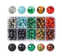 SOSMAR 200pcs Stone Beads, 8mm Crystal Round Beads for Jewelry Making, Lava Bead/Tiger Eye/Red Agate/Aquamarine/Jasper Craft Beads for Bracelet Necklace Making, 10 Colours DIY Smooth Stone