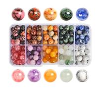 SOSMAR 200pcs Stone Beads, 8mm Crystal Round Beads for Jewelry Making, Rhodonite/Leopard Skin Jasper/Kambaba Jasper/Quartz/Agate Craft Bead for Bracelet Necklace Making, 10 Colours DIY Smooth Stone