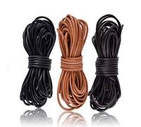 SOSMAR 3 Rolls 5M X 2MM Cowhide Round Leather Cords Rope String for Bracelet Necklace Jewelry Making Lanyards DIY Crafts, Black, Dark Brown, Natural Brown Top Grain Leather Cord