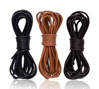 SOSMAR 3 Rolls 5M X 3MM Cowhide Round Leather Cords Rope String for Bracelet Necklace Jewelry Making Lanyards DIY Crafts, Black, Dark Brown, Natural Brown Genuine Leather Cord