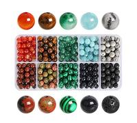 SOSMAR 300pcs Stone Beads, 6mm Crystal Round Beads for Jewelry Making, Lava Bead/Tiger Eye/Red Agate/Aquamarine/Jasper Craft Beads for Bracelet Necklace Making, 10 Colours DIY Smooth Stone