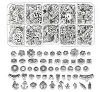 SOSMAR 400PCS Silver Spacer Beads for Crafting- 150g Mixed Tibetan Spacers, Flower Bead Caps, Triple Connector, Charms for DIY Bracelets Necklaces Jewelry Making Making kit 5 Styles