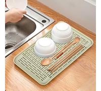 SOSMAR Drainer with Drip Tray - 30 x 17.5cm Small Dish Drain Board - Water Collection Drying Tray for Fruit, Mug, Utensils, Bathroom Accessories, Coffee Tea Food, Green