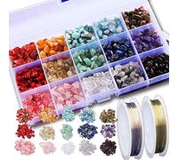 SOSMAR Gemstone Beads Jewellery Making Kit, Natural Chip Stone Beads 5-10mm Drilled Stones Amethyst Chips/Rose Quartz/Agate for Healing Bracelets Crystal Necklace, Crystal Ring