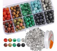 SOSMAR SOSMR 200pcs 8mm Stone Beads with Spacers for Jewelry Making - Crystal Round Beads, Lava, Tiger Eye, Red Agate, Aquamarine, Jasper | 10 Colours Bracelet Necklace Craft