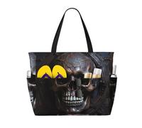 SOSNBK copper-colored skull Print Large Capacity Beach Travel Bag - Lightweight Tote with Multiple Pockets for Vacation, Camping, Gym