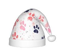 SOSNBK Festive Small footprints Print Christmas Hat for Kids â€“ Soft Plush Santa Hat, Perfect Holiday Headwear for Christmas