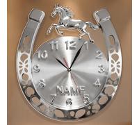 SosnSusn Personalized Horseshoe Wall Clock Custom Name Horseshoe Themed Clock, 2D Acrylic Horse Wall Art Decor for Home Bedroom Living Room Office, Christmas Anniversary Birthday Gifts for Men Dad