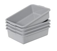 Sosody 8 Litre Plastic Rectangular Washing Up Bowl, Commercial Tote Bus Box, Grey, 4 Pack