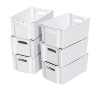 Sosody Plastic Freeze Stacking Storage Box, White Shelf Storage Basket Bin, Set of 6