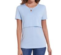 Sosolism Cotton Women's Maternity Nursing Tops for Breastfeeding Shirt,Baby Blue,S