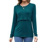 Sosolism Loose Women's Maternity Nursing Tops Long Sleeve Breastfeeding Tshirt,Green,XL