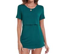 Sosolism Loose Women's Maternity Nursing Tops Short Sleeve Breastfeeding Tshirt,Green,XL