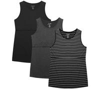 Sosolism Nursing Tank Tops for Women Sleeveless Comfy Breastfeeding Clothes, Black/Grey/Striped, S
