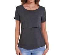 Sosolism Rayon Women's Maternity Nursing Tops for Breastfeeding Tees,Dark Grey,S