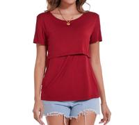 Sosolism Summer Maternity Nursing Top for Women Breastfeeding Shirts,Wine,S