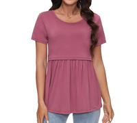 Sosolism Women's Maternity Nursing Shirts for Breastfeeding Tops,Dull Red,M