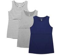 Sosolism Women's Nursing Maternity Top Pregnant Breastfeeding Shirt Pack of 3, Blue/Striped/Grey, M