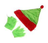Sosoport 1 Set Christmas Hat and Green Furry Gloves Set Halloween Party Costume Accessories Monster Cosplay Props for Holiday Role Play and Celebrations