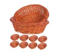 Sosoport 10pcs Handwoven Rattan Oval Bread Basket Breathable Snack and Fruit Organizer for Kitchen Counter Hygienic Food Storage Holder Multi-use Woven Basket for Bread Snacks and Small