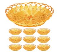 Sosoport 10pcs Imitation Rattan Woven Bread Baskets Round Food Storage Trays Breathable Vegetable and Fruit Serving Basket for Kitchen Dining Table Display