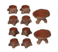 Sosoport 10pcs Miniature Resin Fairy Garden Accessories Set Rustic Stump Table and Chairs Micro Landscape Furniture for Dollhouse and Outdoor Decoration