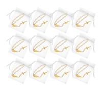 Sosoport 12 Sets Mini Pearl Rosary Bracelets with Catholic Cross Charms, Small Prayer Bead Bracelets for Baptism, First Holy Communion, Religious Favors for Women and Men