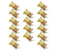 Sosoport 16pcs Golden Jingle Bells with Red Bows Christmas Tree Decorations Multiuse Wreath Ornaments for Holiday Garland Door Hangers Table Centerpieces Festive Plastic Bells