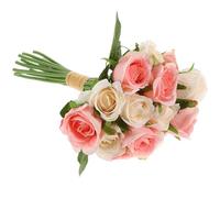 Sosoport 18pcs Artificial Rose Bouquet Vivid Realistic Cloth Wire PP