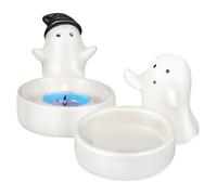 Sosoport 2 Pcs Halloween Ghost Candle Holder Ceramic Little Ghost Candlestick Decorative Tealight Rack for Tabletop Centerpiece Classic Design for Spooky Party Home Decor