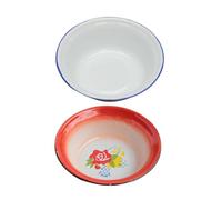 Sosoport 2 Pcs Retro Vintage Enamel Soup Bowl Red Multipurpose Basin with Easy to Clean Surface and Excellent Workmanship, for Washing Fruits and Vegetables or Serving Food in