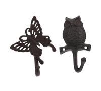 Sosoport 2 Pcs Vintage Cast Iron Animal Wall Hooks Decorative Bar and Garden Hooks Lightweight Retro Owl Butterfly Shape Sturdy Home Furniture Hangers for Kitchen Bathroom Entryway