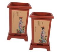 Sosoport 2 Sets Resin Orchid Flowerpots with Tray for Indoor Plants Square Purple Style Pots with Drainage for Dendrobium Phalaenopsis Cymbidium Suitable for Home Office Decor