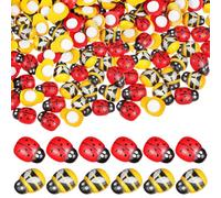 Sosoport 200pcs Red Wooden Ladybug Stickers 200pcs Wooden Bee Stickers Double-Sided Adhesive 10x13mm Mini Craft Embellishments for DIY and Ladybirds Decorations
