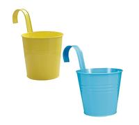 Sosoport 2Pcs Blue Iron Hanging Flower Bucket, Decorative Balcony Planter | Bright Colored Tin Metal Design, Suitable for Window or Patio Display, Stylish Garden Decor