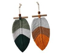 Sosoport 2pcs Bohemian Macrame Wall Hanging Leaf Tapestry Decor, Woven Yarn Leaf Wall Art 13x26cm Set for Living Room Bedroom Kitchen
