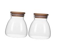 Sosoport 2pcs Glass Sealed Jars with Bamboo Lids Airtight Storage Containers for Kitchen Pantry Stable Flat Bottom for Tea Nuts Grains Dried Fruits Candy Preservation