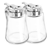 Sosoport 2pcs Glass Sugar Dispenser and Honey Dispenser Set 300ml Each, Multi-Functional Glass and Stainless Steel Container with Abs Lid, No Drip Design for Coffee Bar and Kitchen Use