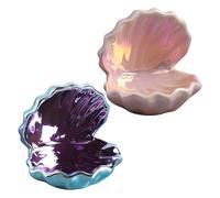 Sosoport 2pcs Iridescent Ceramic Shell Jewelry Holder Plates for Rings and Keys, Cute Space-saving Organizer Aesthetic Design, Decorative Jewelry Dish for Dresser Display