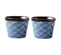 Sosoport 2Pcs Japanese Style Glazed Ceramic Sake Cups with Elegant Sea Wave Ripple Pattern Heat Resistant Serving Cups for Sake Tea Spirits Multifunctional Drinkware Gift