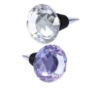 Sosoport 2Pcs Metal Wine Bottle Stoppers with Crystal Tops Seal Assorted Transparent and Purple Colors Reusable Beverage Stoppers for Wedding Party and Wine Preservation