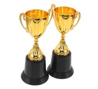 Sosoport 2pcs Mini Gold Trophy Cups with Black Square Base Plastic Award for Winner Achievement Recognition for Sports Academic Corporate Celebrations