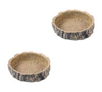 Sosoport 2pcs Reptile Feeding Bowl Resin Tree Stump Design Food and Water Dish for Lizard Tortoise for Reptile Water Feeder and Crawling Food Storage
