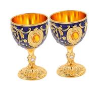 Sosoport 2pcs Royal Goblet Embossed European Metal Chalice with Gold and Translucent Blue Finish Decorative Medieval Style Wine Cups for Weddings Banquets and Formal Events