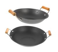 Sosoport 2pcs Small Metal Dry Pot with Double Wooden Handles Lightweight Household Hot Pot for Single Serving Non Stick Cooking Wok Random Color